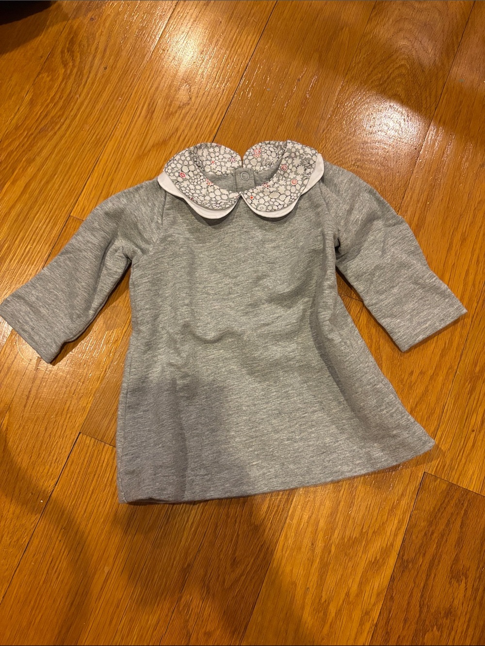 Jacadi Gray Floral-Trim Baby Sweatshirt Dress